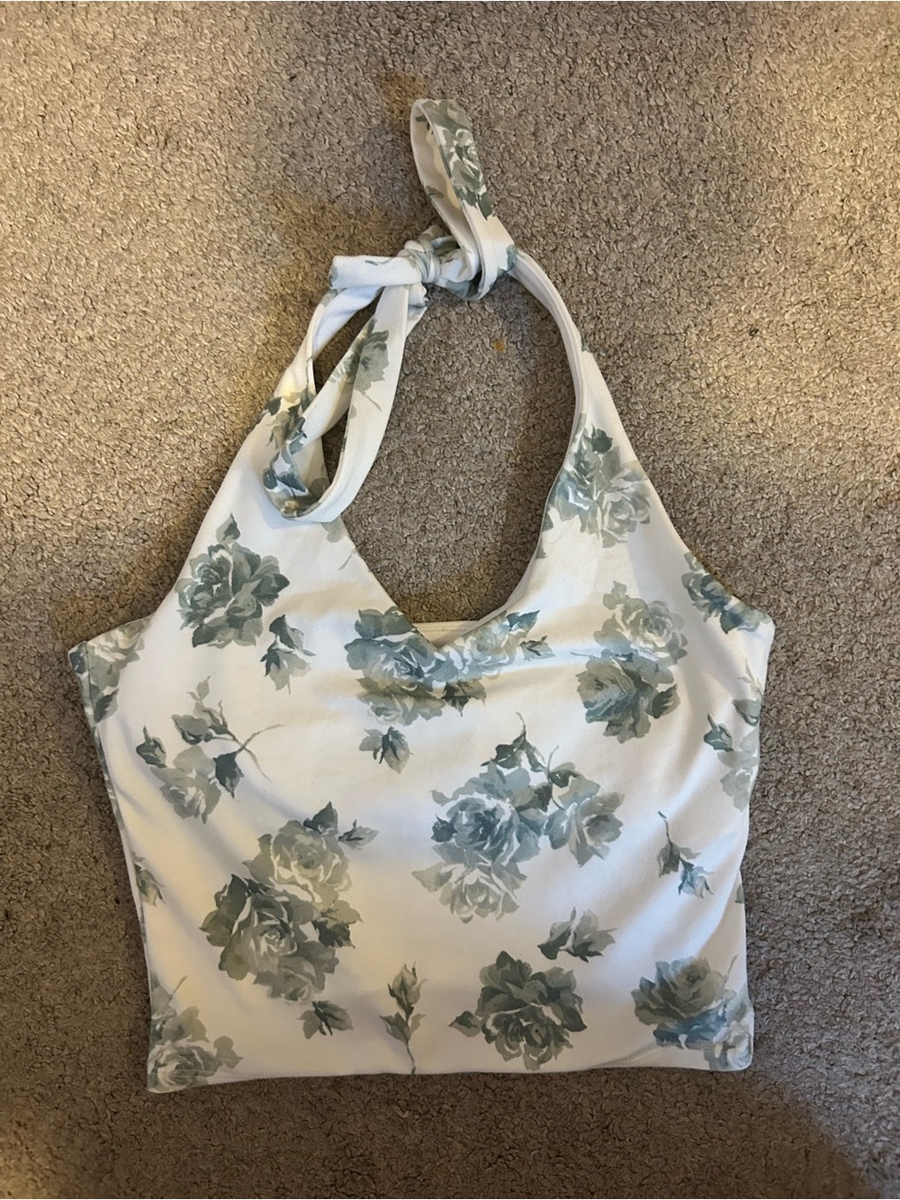 Hollister White Halter Top with Sage Floral Print